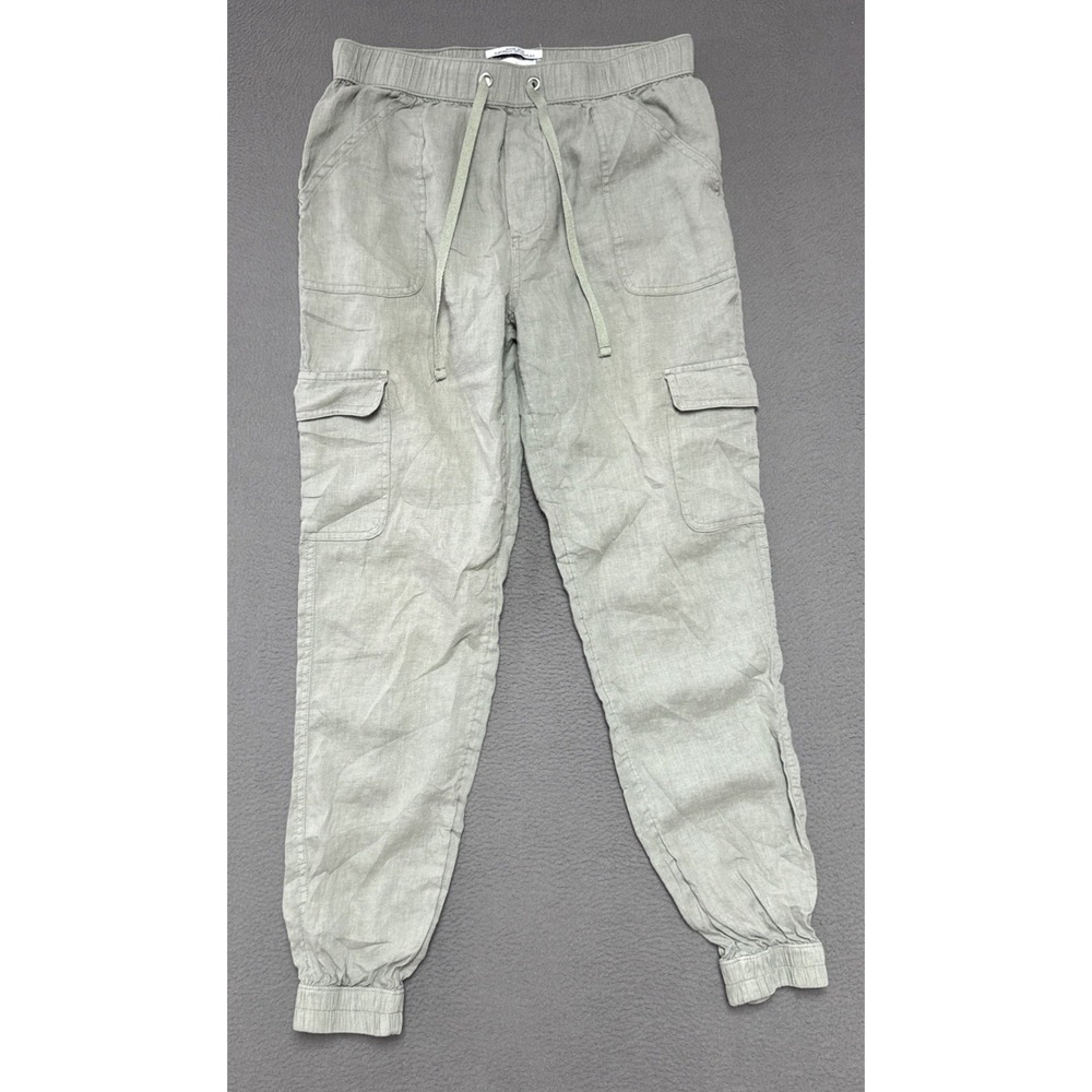 Nicole Miller‎ 100% Linen Cargo Jogger Pants 28x27 Drawstring Coastal Minimalist